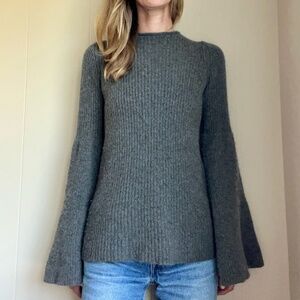 The Row Grey Cashmere Ribbed Bell Sleeve Sweater xs